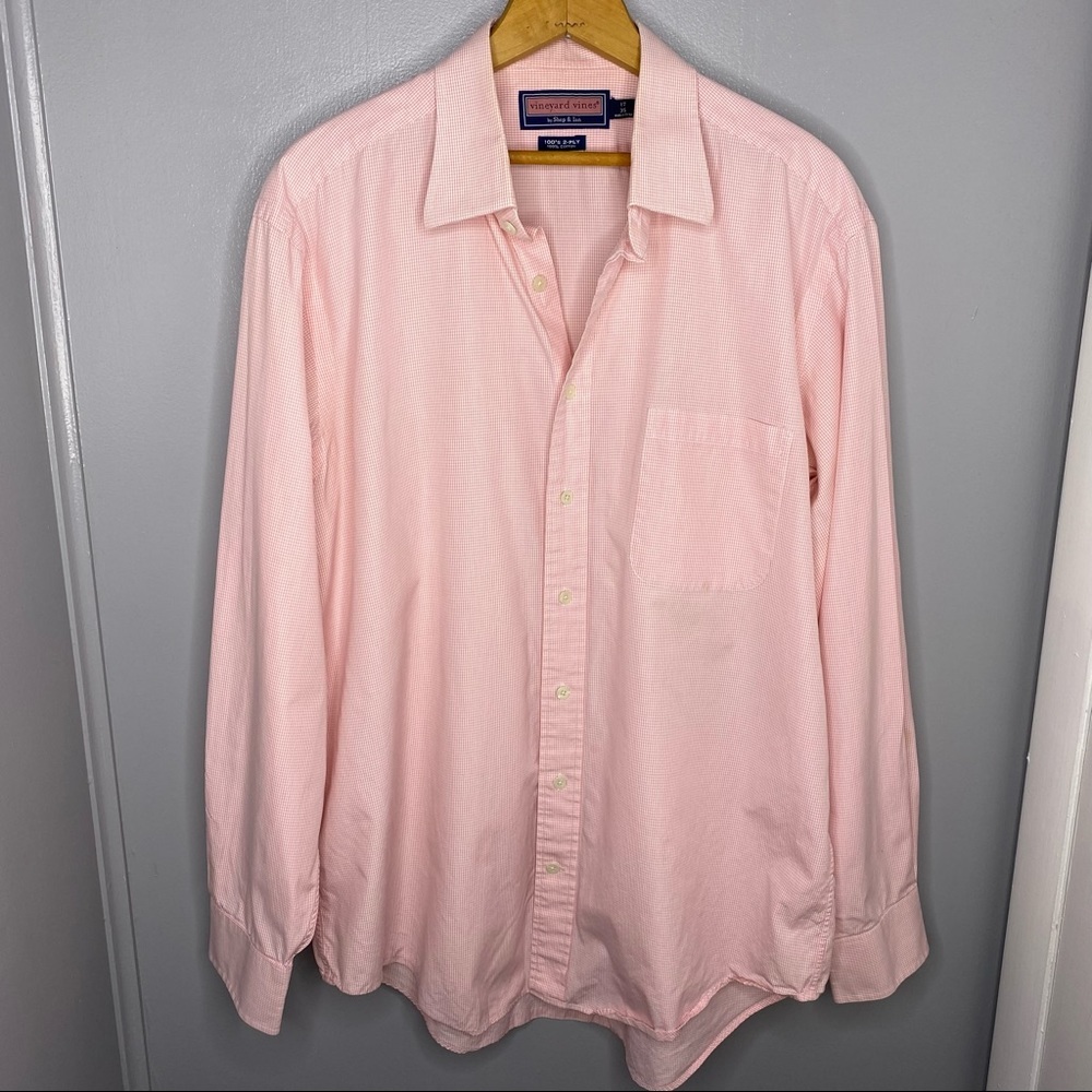 VINEYARD VINES Pink and White Grid Patterned Dress Shirt